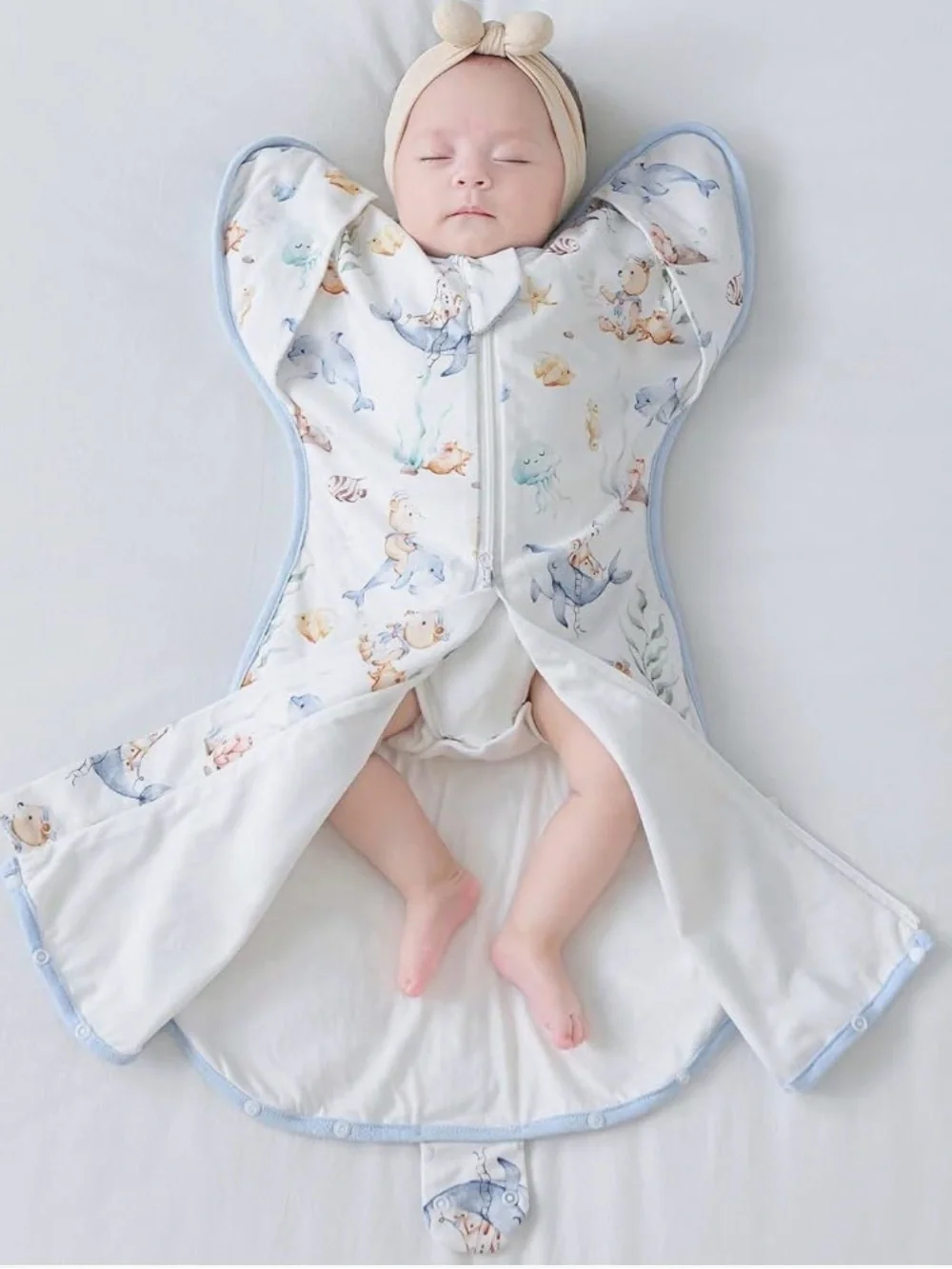 Able Baby Blue and White Ocean Animal Swaddle Sleep Sack